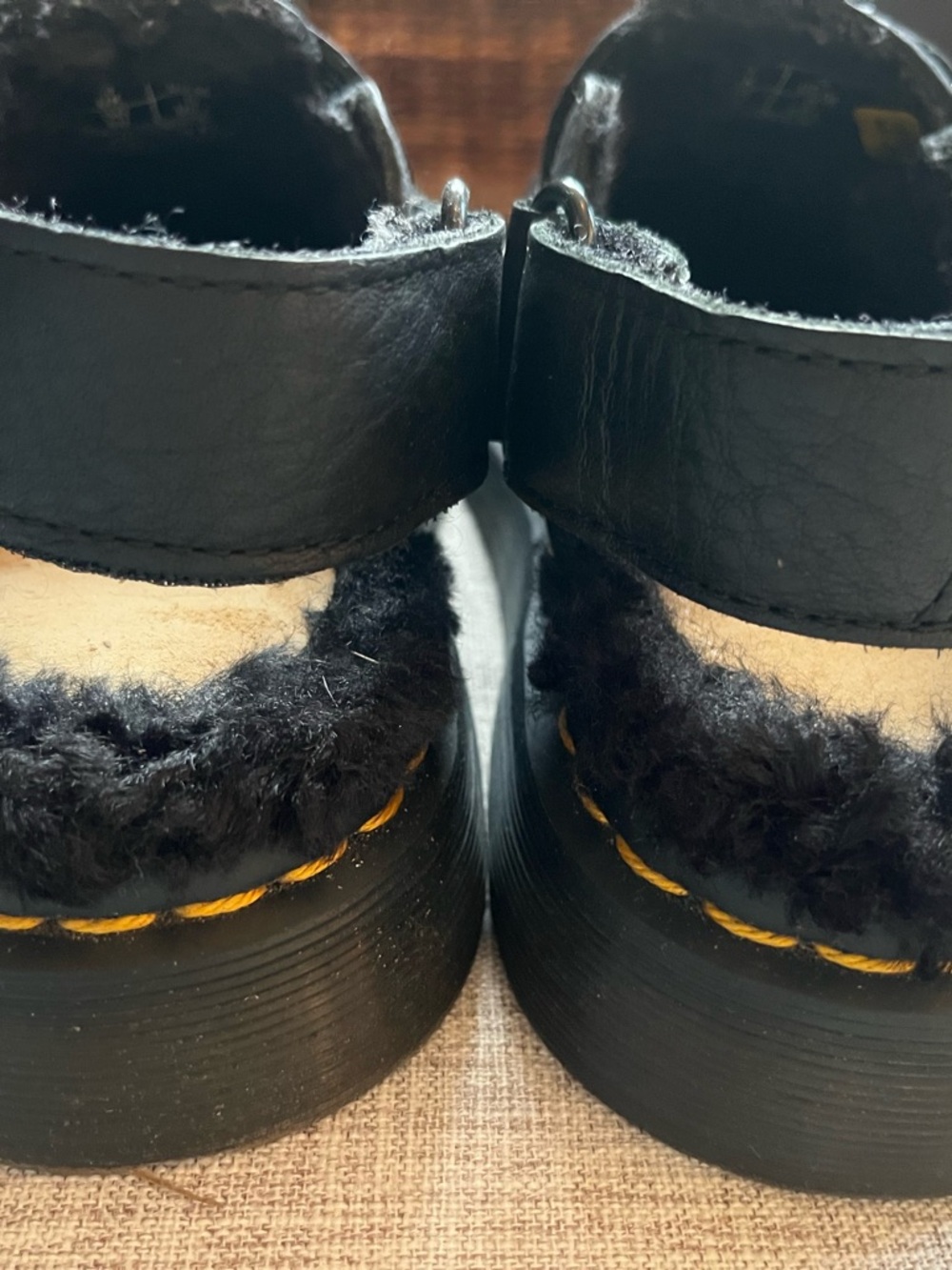 Dr. Martens Black Leather Buckle Clogs with Yellow Stitching Jorge shearling - Picture 3 of 8
